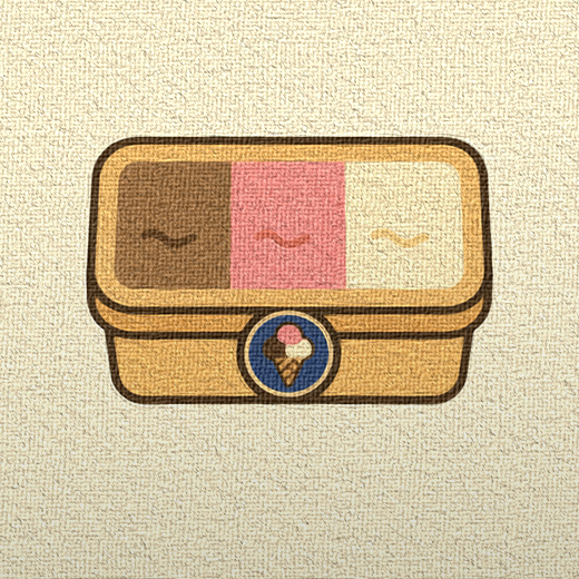 A glowing golden tub of Neapolitan ice cream with chocolate, strawberry, and vanilla compartments side by side